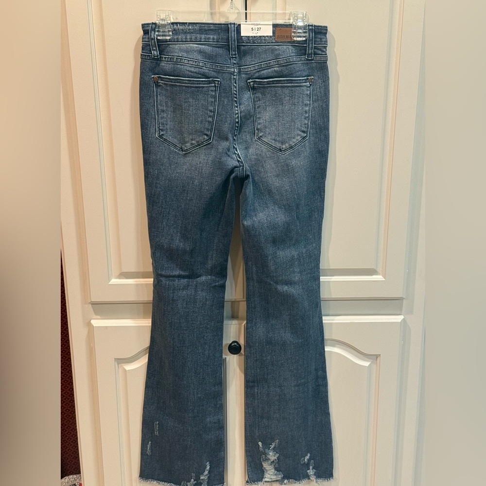 Judy Blue Distressed Flare Jeans - Blue - Picture 14 of 15